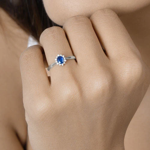 0.44 Carat Genuine Blue Sapphire and White Diamond 14K White Gold Ring - Image 10