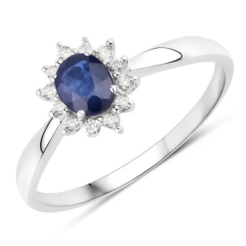 0.44 Carat Genuine Blue Sapphire and White Diamond 14K White Gold Ring - Image 5