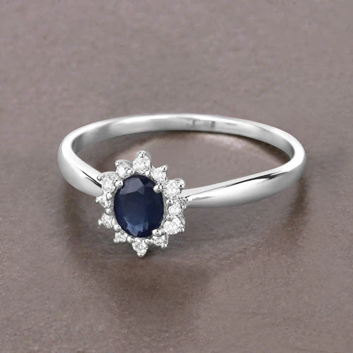0.44 Carat Genuine Blue Sapphire and White Diamond 14K White Gold Ring - Image 8