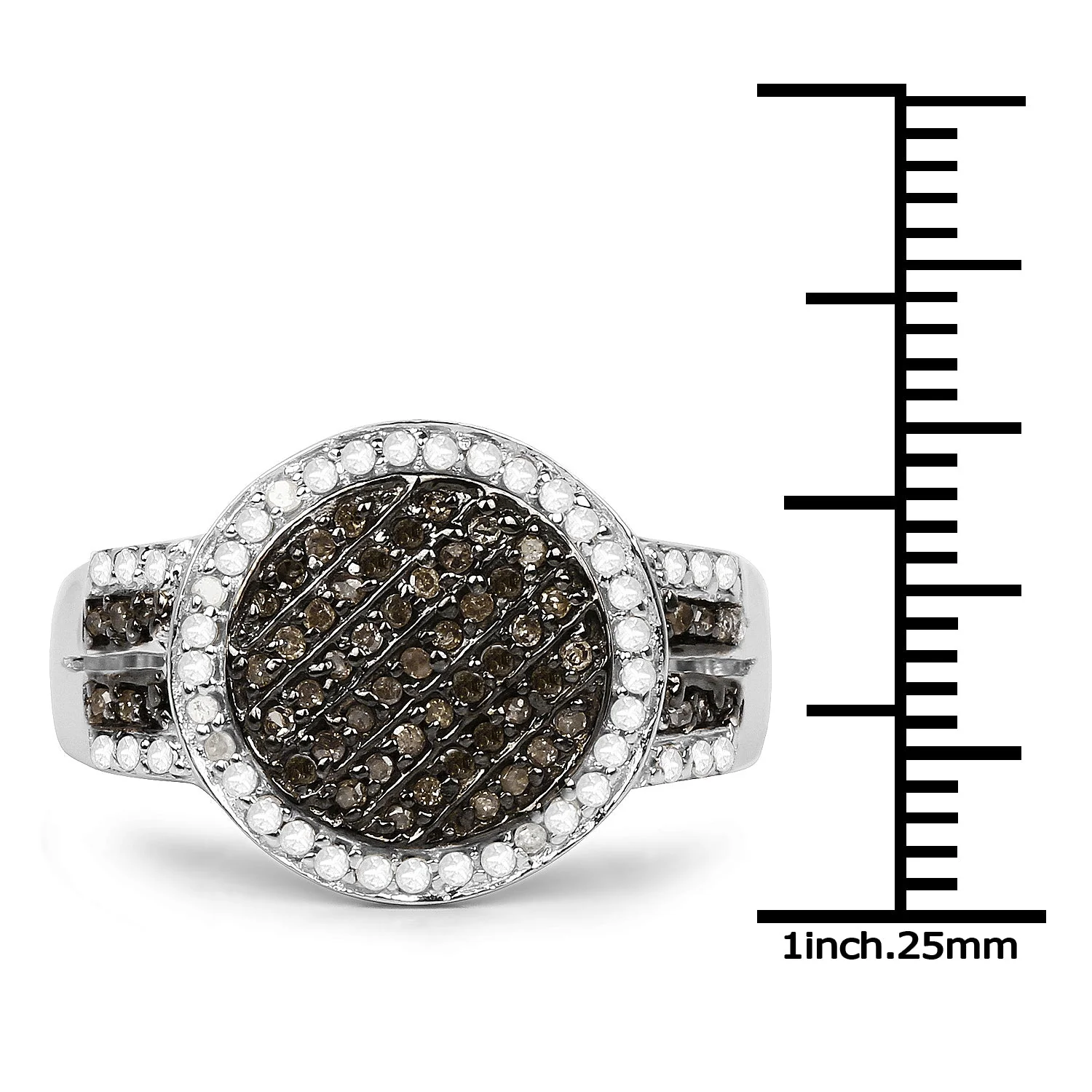 0.44 Carat Genuine Champagne Diamond and White Diamond .925 Sterling Silver Ring - Image 3