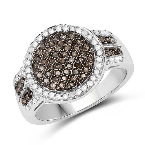 0.44 Carat Genuine Champagne Diamond and White Diamond .925 Sterling Silver Ring - Image 4