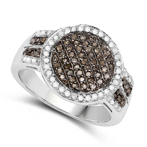 0.44 Carat Genuine Champagne Diamond and White Diamond .925 Sterling Silver Ring - Image 5