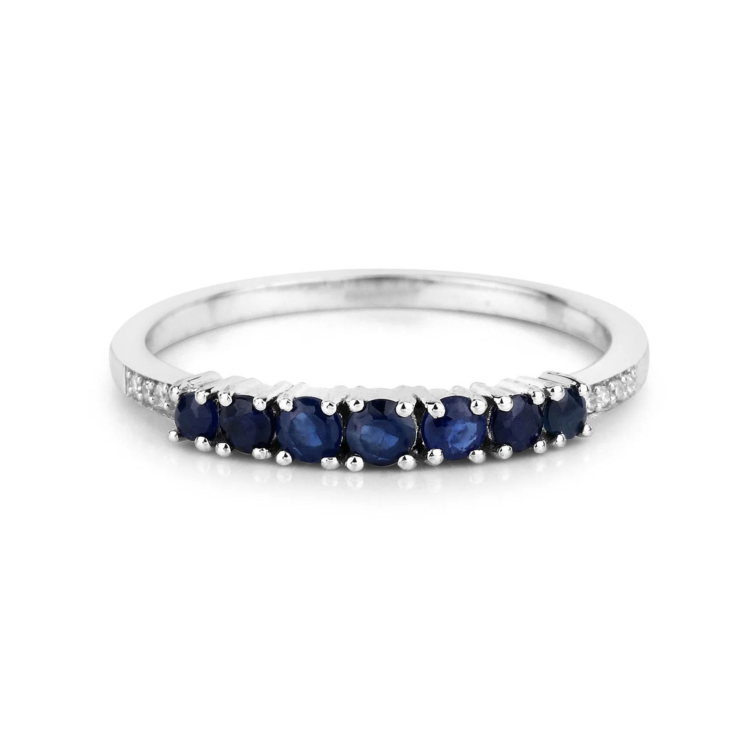 0.45 Carat Genuine Blue Sapphire and White Diamond 14K White Gold Ring - Image 3