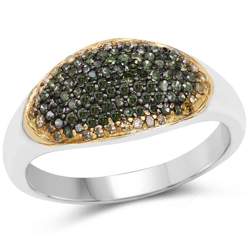 0.45 Carat Genuine Green Diamond and Yellow Diamond .925 Sterling Silver Ring - Image 4