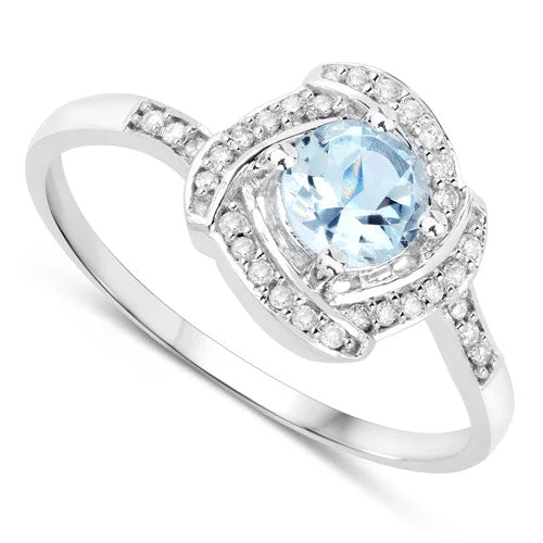 0.46 Carat Genuine Aquamarine and White Diamond 14K White Gold Ring - Image 6