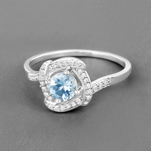 0.46 Carat Genuine Aquamarine and White Diamond 14K White Gold Ring - Image 8