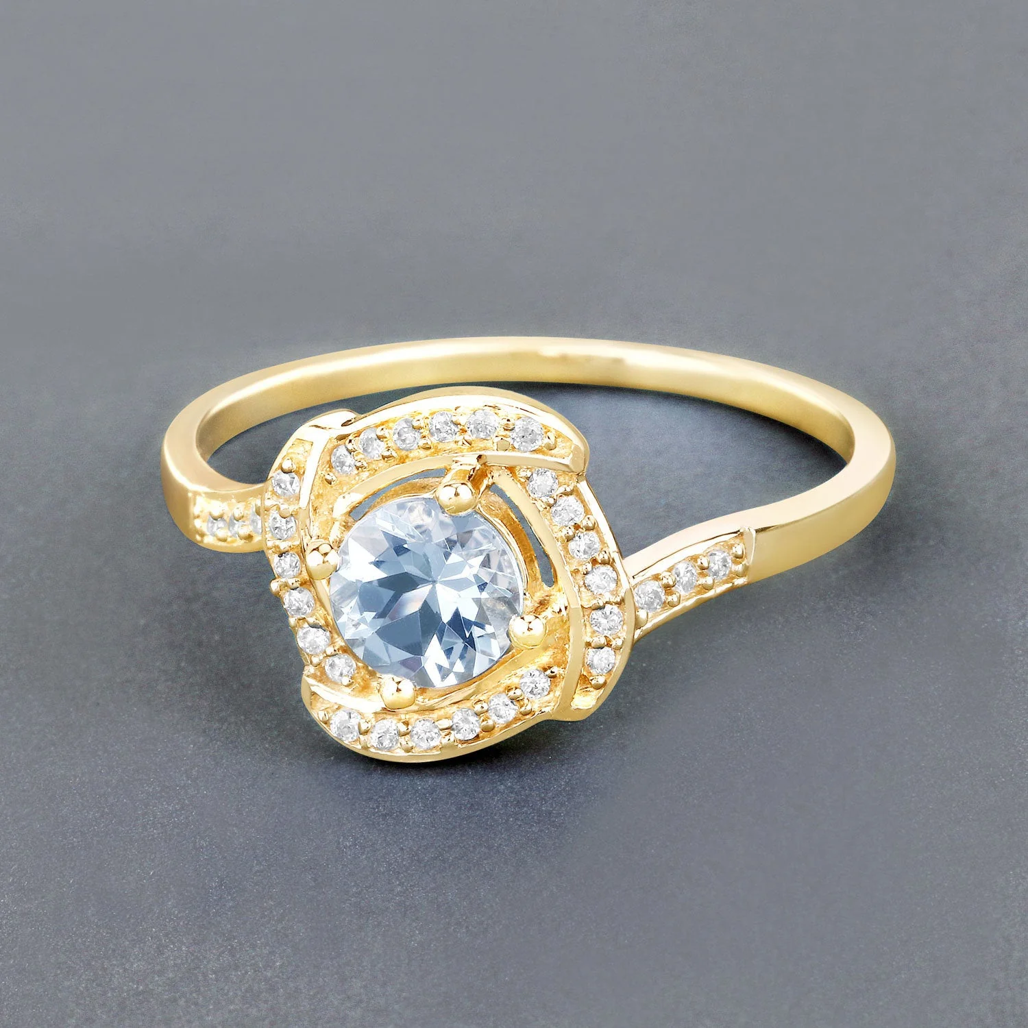 0.46 Carat Genuine Aquamarine and White Diamond 14K Yellow Gold Ring - Image 4