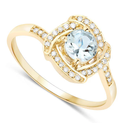 0.46 Carat Genuine Aquamarine and White Diamond 14K Yellow Gold Ring - Image 7