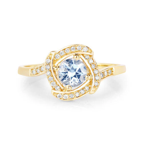 0.46 Carat Genuine Aquamarine and White Diamond 14K Yellow Gold Ring - Image 8