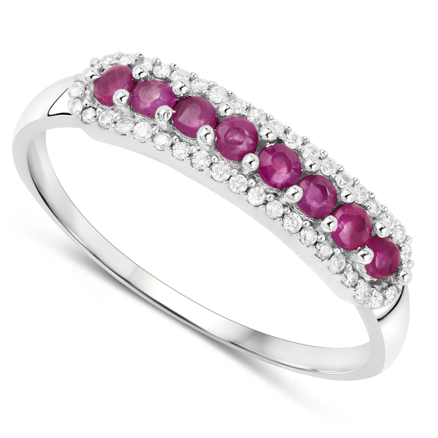 0.47 Carat Genuine Ruby and White Diamond 14K White Gold Ring - Image 2
