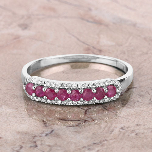 0.47 Carat Genuine Ruby and White Diamond 14K White Gold Ring - Image 8