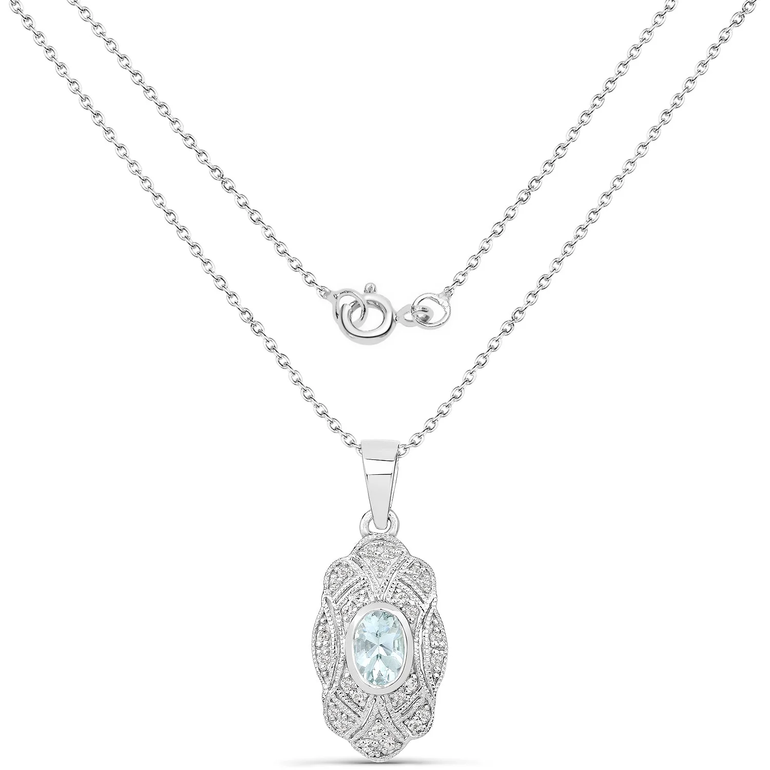 0.48 Carat Genuine Aquamarine and White Topaz .925 Sterling Silver Pendant - Image 2