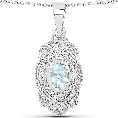 0.48 Carat Genuine Aquamarine and White Topaz .925 Sterling Silver Pendant - Image 4