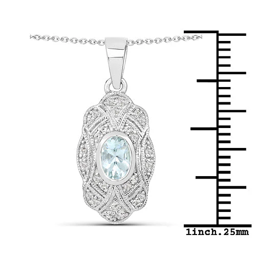 0.48 Carat Genuine Aquamarine and White Topaz .925 Sterling Silver Pendant - Image 6