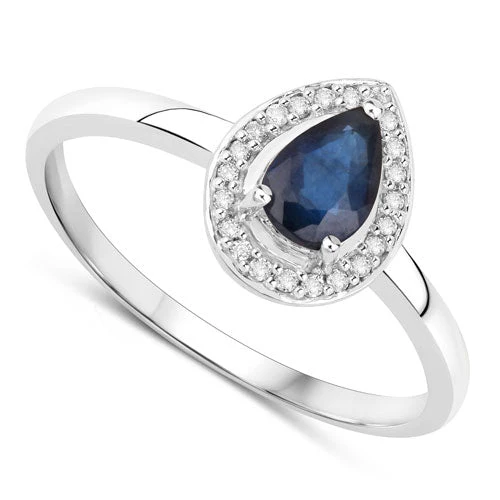 0.48 Carat Genuine Blue Sapphire and White Diamond 14K White Gold Ring - Image 6