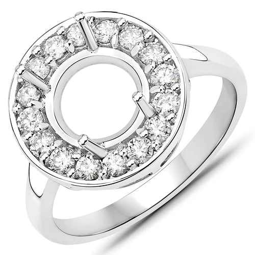 0.48 Carat Genuine White Diamond 14K White Gold Semi Mount Ring - holds 8.00mm Round Gemstone - Image 5