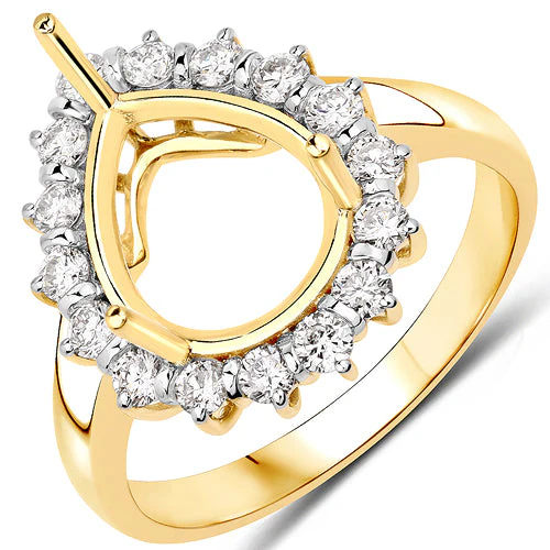 0.48 Carat Genuine White Diamond 14K Yellow Gold Semi Mount Ring - holds 11x9mm Pear Gemstone - Image 5