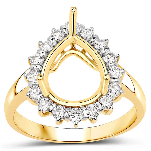 0.48 Carat Genuine White Diamond 14K Yellow Gold Semi Mount Ring - holds 11x9mm Pear Gemstone - Image 6