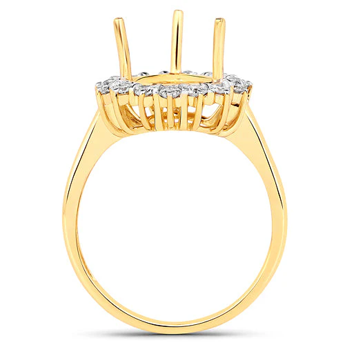 0.48 Carat Genuine White Diamond 14K Yellow Gold Semi Mount Ring - holds 11x9mm Pear Gemstone - Image 7