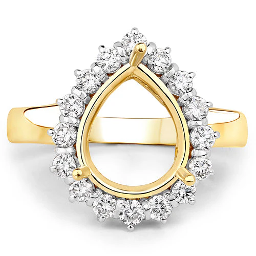 0.48 Carat Genuine White Diamond 14K Yellow Gold Semi Mount Ring - holds 11x9mm Pear Gemstone - Image 8