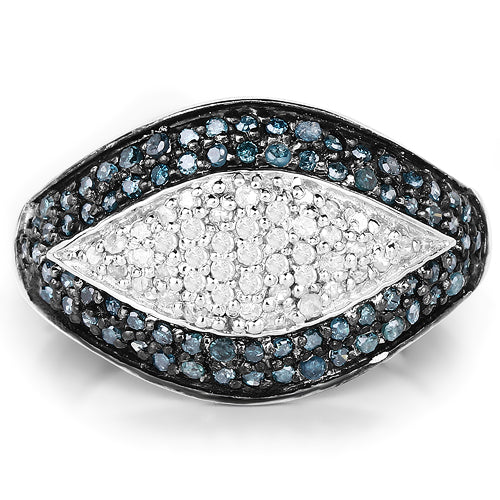 0.50 Carat Genuine Blue Diamond and White Diamond .925 Sterling Silver Ring - Image 6