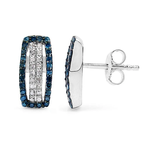 0.51 Carat Genuine Blue Diamond & White Diamond .925 Sterling Silver Earrings - Image 2