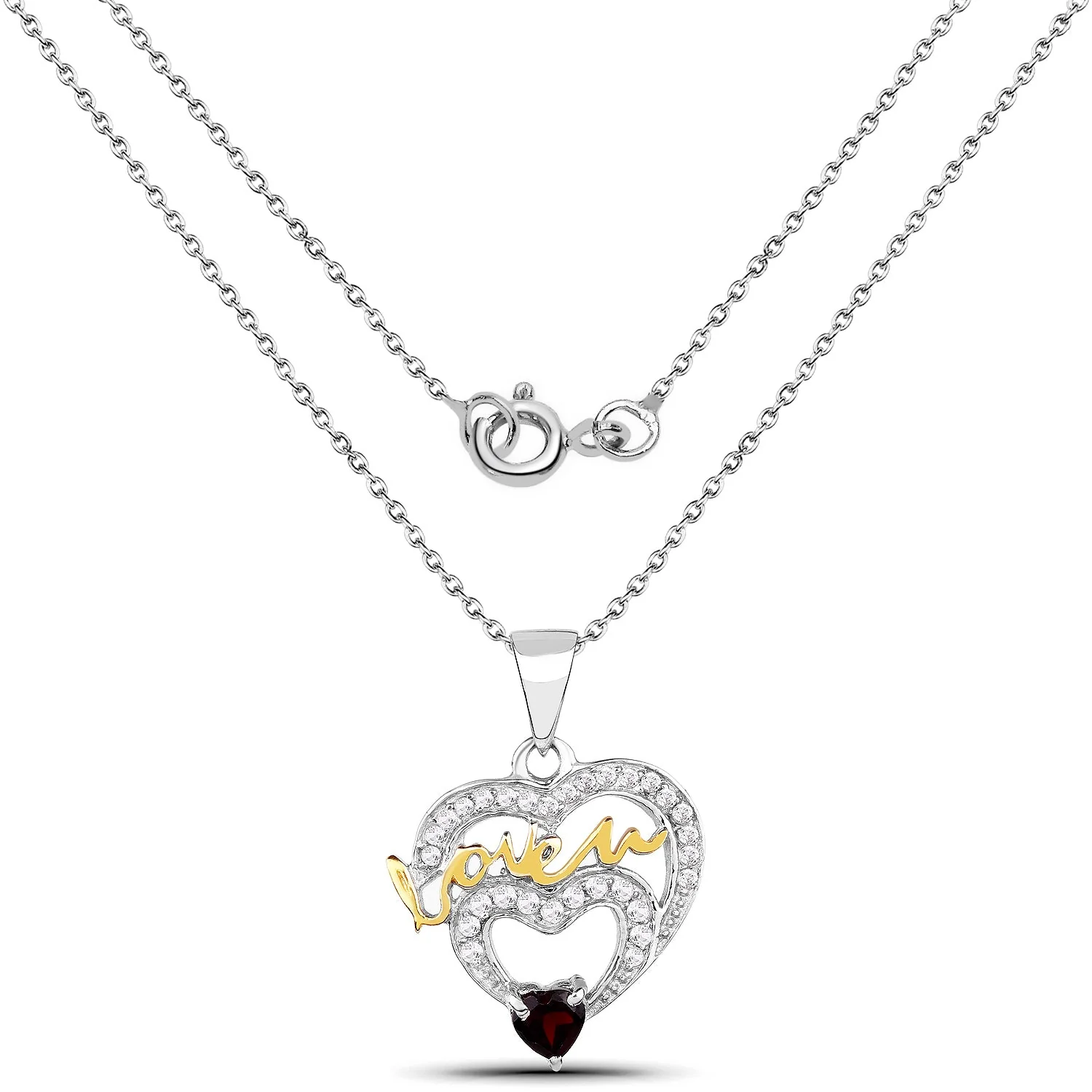 0.51 Carat Genuine Garnet and White Topaz .925 Sterling Silver Pendant - Image 2