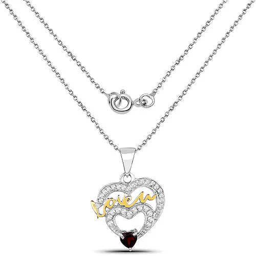 0.51 Carat Genuine Garnet and White Topaz .925 Sterling Silver Pendant - Image 4