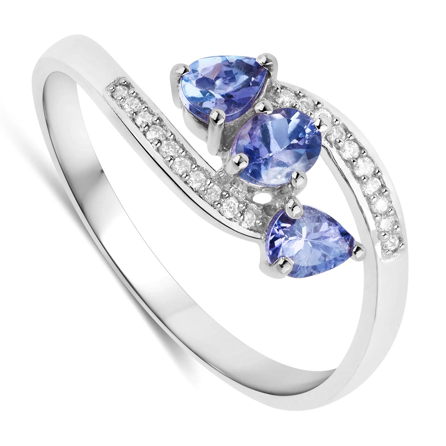 0.51 Carat Genuine Tanzanite and White Diamond 14K White Gold Ring - Image 2