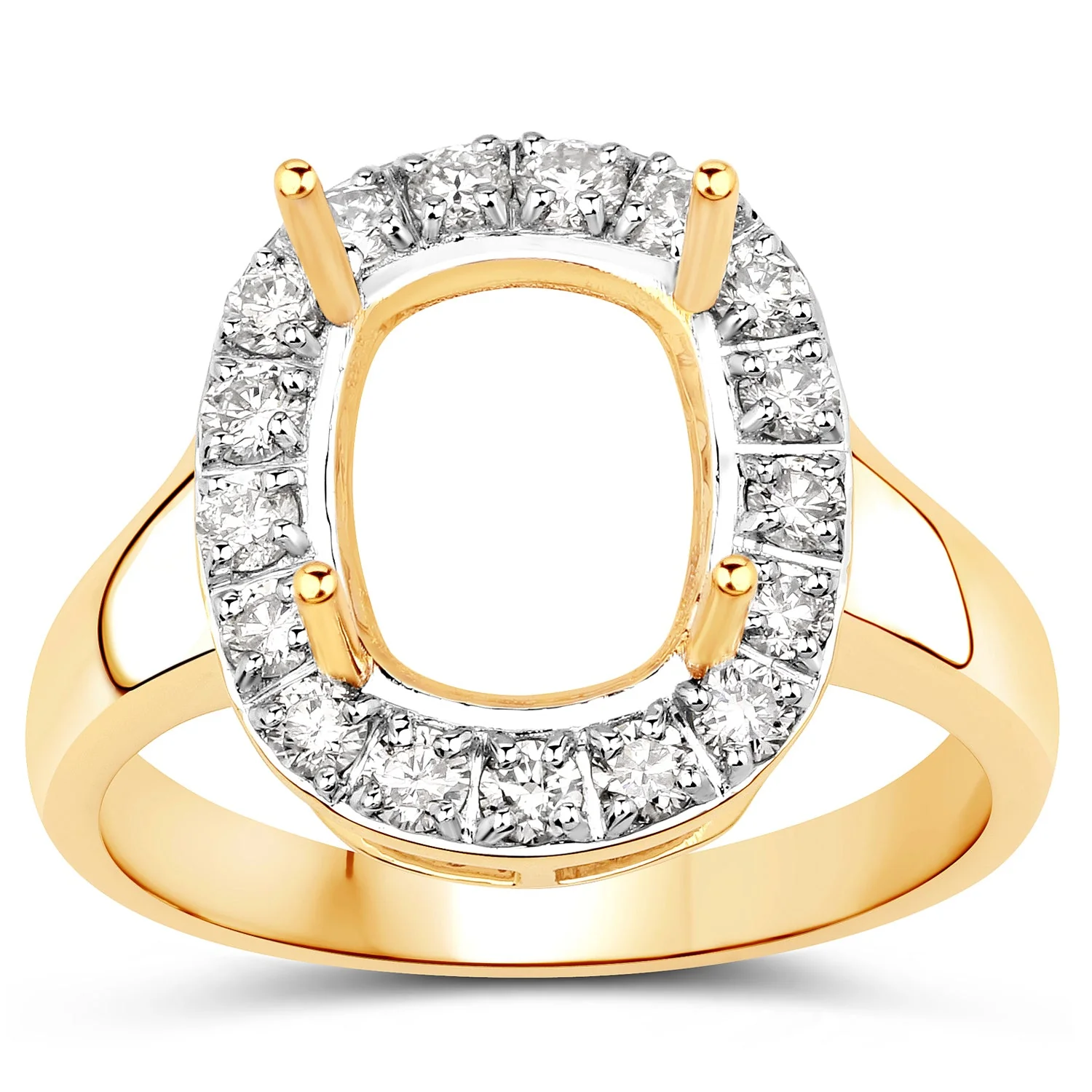 0.51 Carat Genuine White Diamond 14K Yellow Gold Semi Mount Ring - holds 10x8mm Cushion Gemstone - Image 2