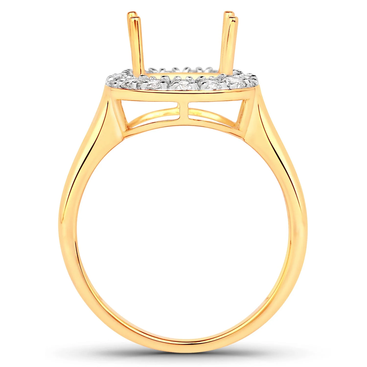 0.51 Carat Genuine White Diamond 14K Yellow Gold Semi Mount Ring - holds 10x8mm Cushion Gemstone - Image 3