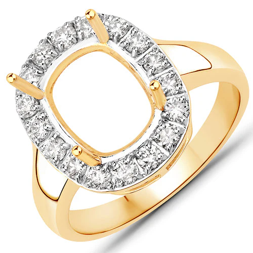 0.51 Carat Genuine White Diamond 14K Yellow Gold Semi Mount Ring - holds 10x8mm Cushion Gemstone - Image 5