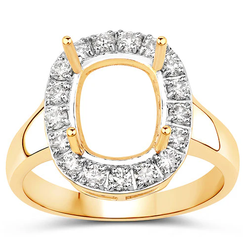 0.51 Carat Genuine White Diamond 14K Yellow Gold Semi Mount Ring - holds 10x8mm Cushion Gemstone - Image 6