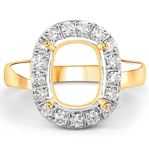 0.51 Carat Genuine White Diamond 14K Yellow Gold Semi Mount Ring - holds 10x8mm Cushion Gemstone - Image 8