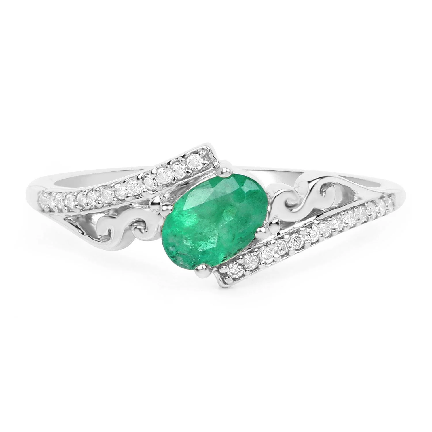 0.51 Carat Genuine Zambian Emerald and White Diamond 14K White Gold Ring - Image 3