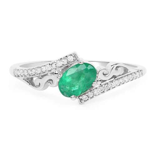 0.51 Carat Genuine Zambian Emerald and White Diamond 14K White Gold Ring - Image 7