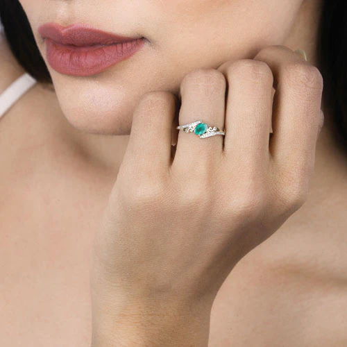 0.51 Carat Genuine Zambian Emerald and White Diamond 14K Yellow Gold Ring - Image 10