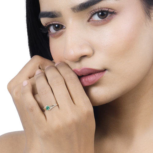 0.51 Carat Genuine Zambian Emerald and White Diamond 14K Yellow Gold Ring - Image 11