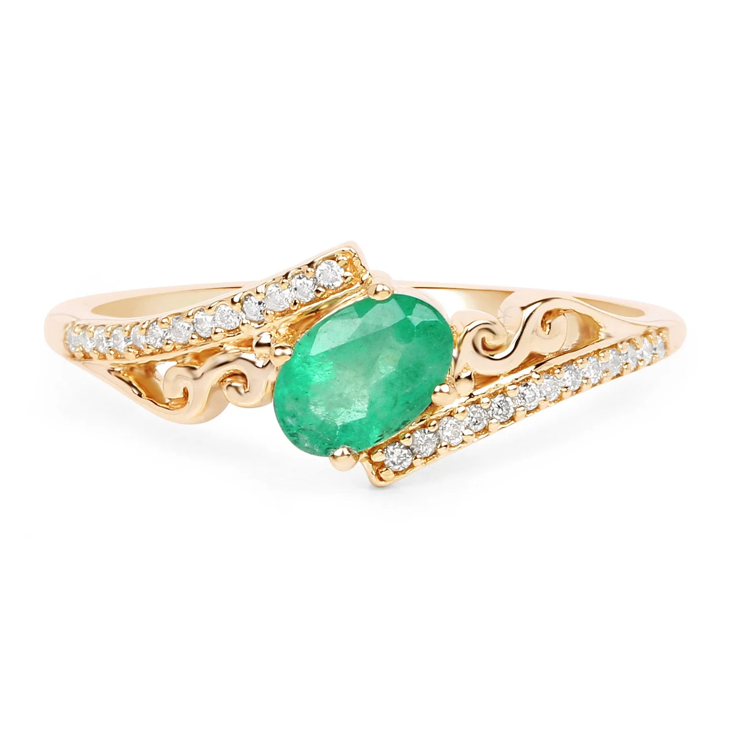 0.51 Carat Genuine Zambian Emerald and White Diamond 14K Yellow Gold Ring - Image 3