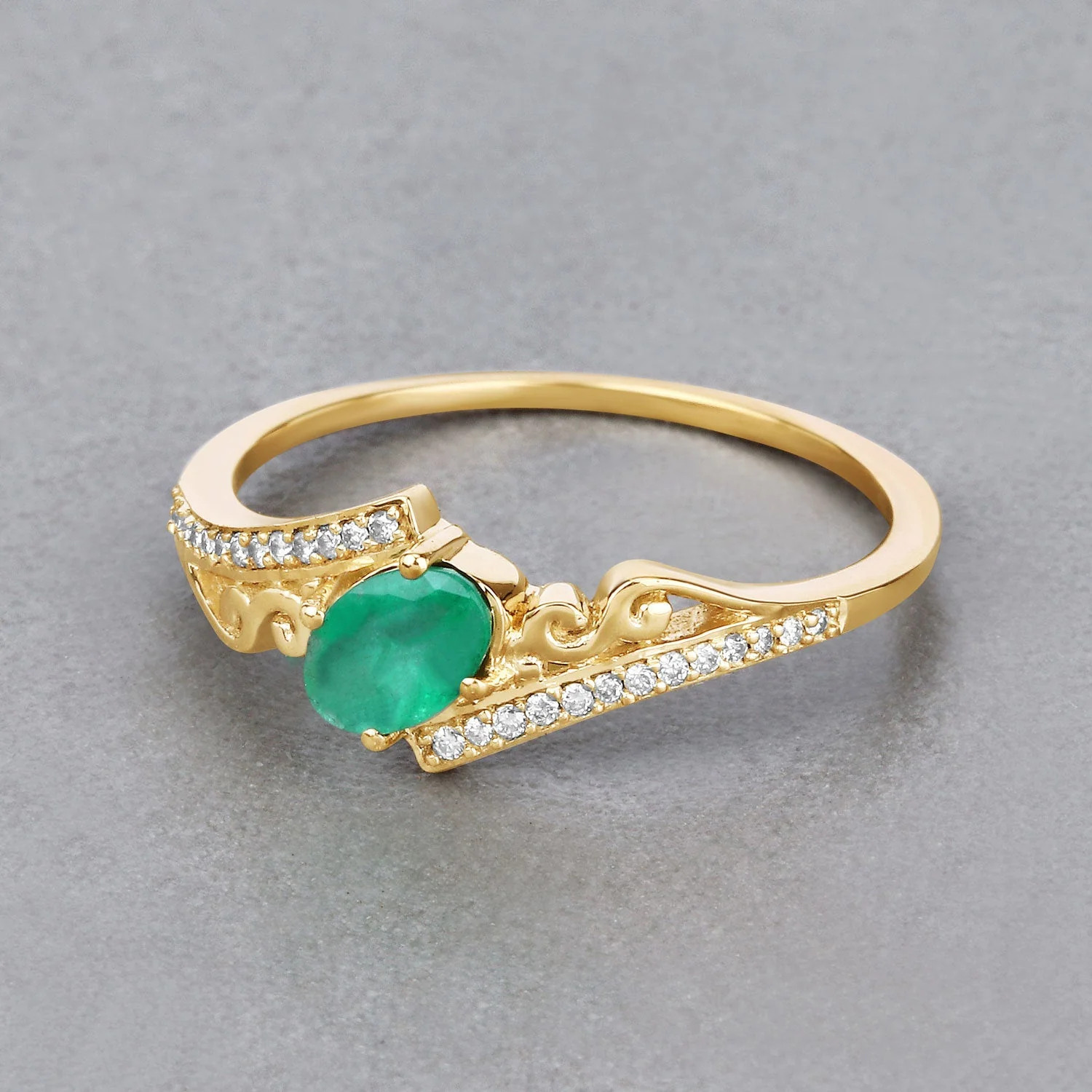 0.51 Carat Genuine Zambian Emerald and White Diamond 14K Yellow Gold Ring - Image 4
