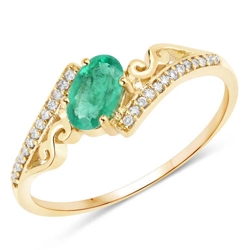 0.51 Carat Genuine Zambian Emerald and White Diamond 14K Yellow Gold Ring - Image 5