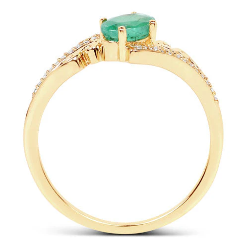 0.51 Carat Genuine Zambian Emerald and White Diamond 14K Yellow Gold Ring - Image 6