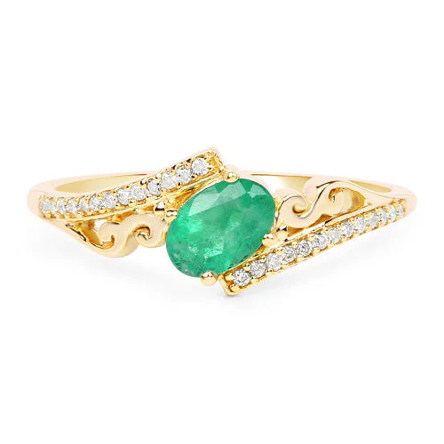 0.51 Carat Genuine Zambian Emerald and White Diamond 14K Yellow Gold Ring - Image 7