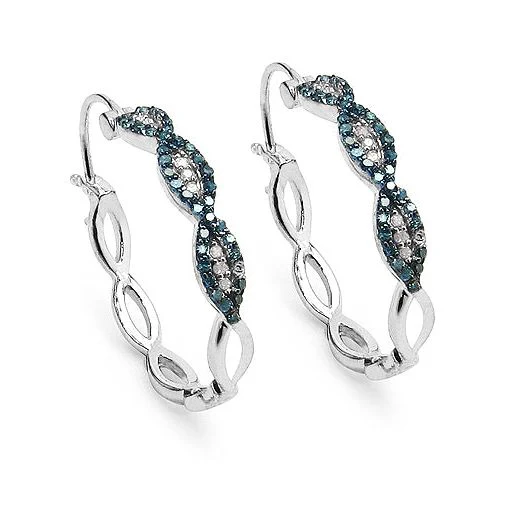 0.52 Carat Genuine Blue Diamond & White Diamond .925 Sterling Silver Earrings - Image 4