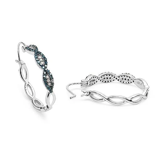 0.52 Carat Genuine Blue Diamond & White Diamond .925 Sterling Silver Earrings - Image 5