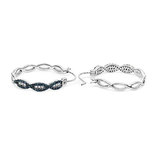 0.52 Carat Genuine Blue Diamond & White Diamond .925 Sterling Silver Earrings - Image 6