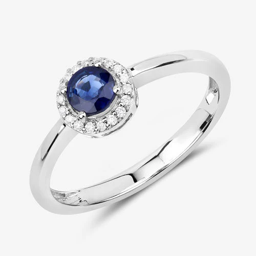 0.52 Carat Genuine Blue Sapphire and White Diamond 14K White Gold Ring - Image 11