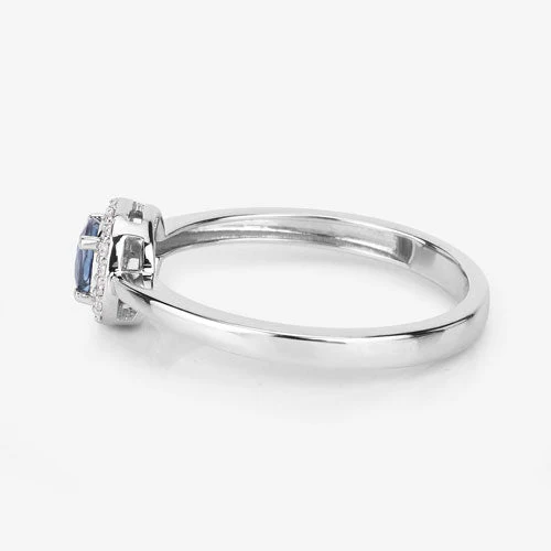 0.52 Carat Genuine Blue Sapphire and White Diamond 14K White Gold Ring - Image 8