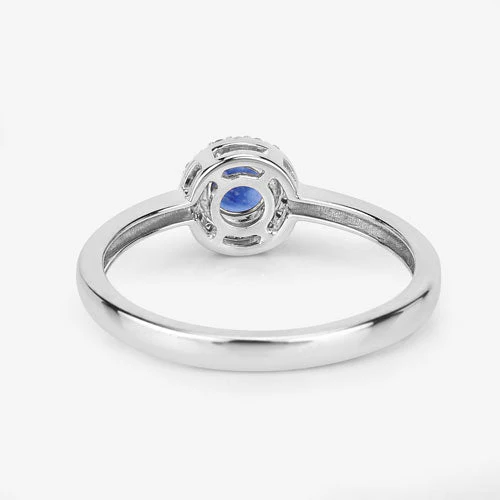 0.52 Carat Genuine Blue Sapphire and White Diamond 14K White Gold Ring - Image 9