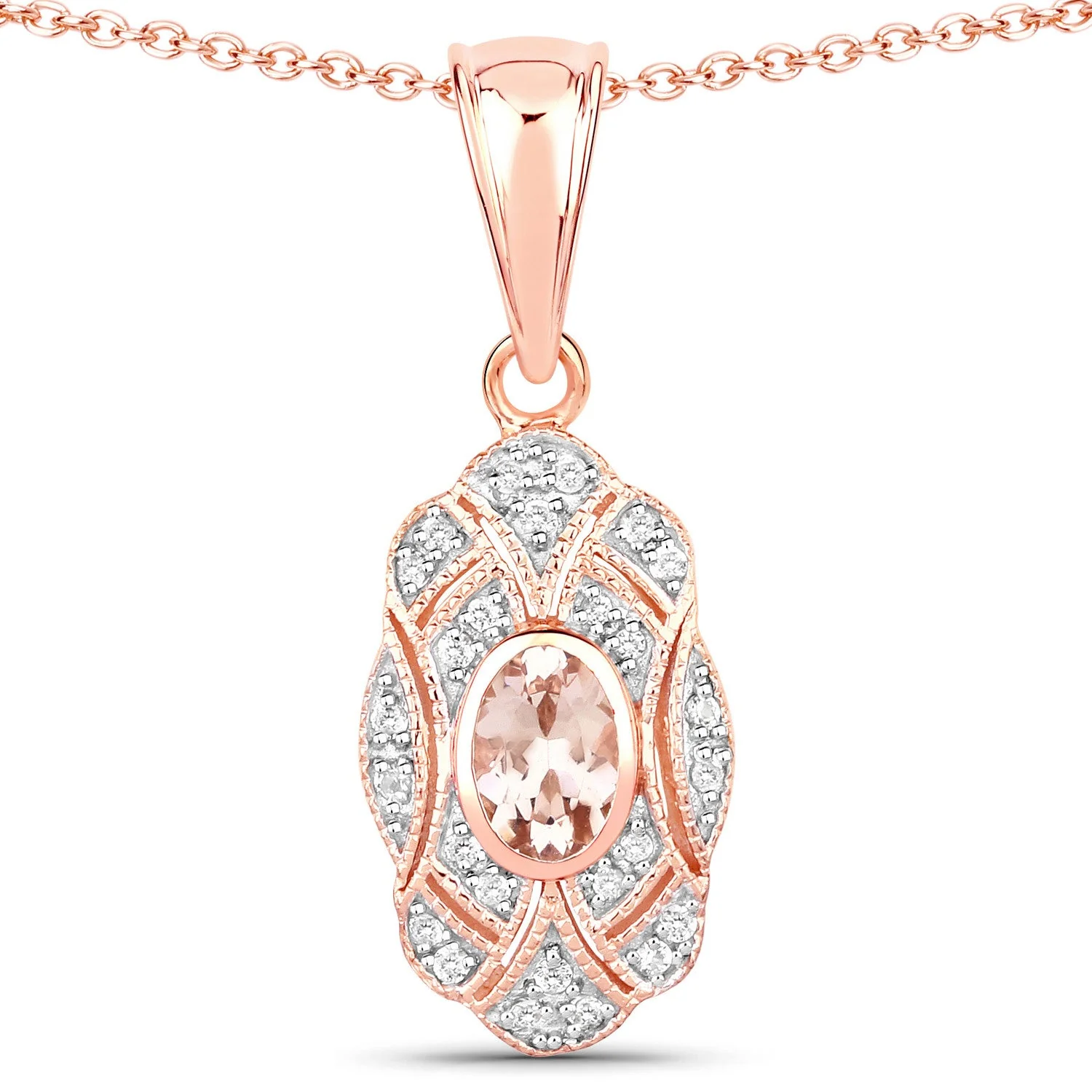 0.52 Carat Genuine Morganite and White Topaz .925 Sterling Silver Pendant